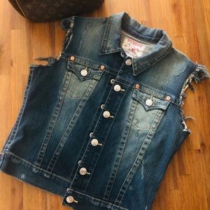 True Religion Jean Vest Women Size Large - Shelby